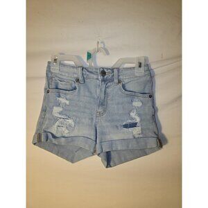 Aeropostale Vintage Y2K High Rise Midi Stretch Denim SHorts Distressed Size 4